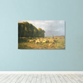 風景の中で羊の群れ キャンバスプリント (インサイチュ (ウッドフロア))