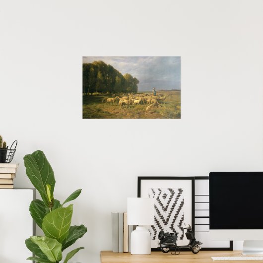 風景の中で羊の群れ ポスター (ホームオフィス)