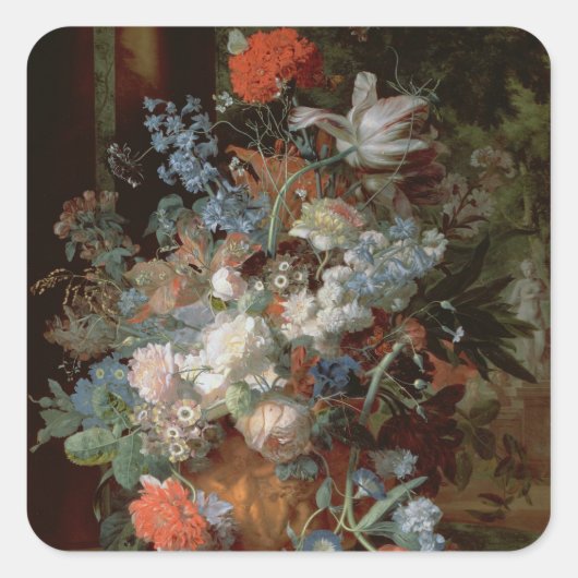 風景の中で花の花束 スクエアシール (正面)