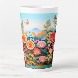“風景の庭園マグカップ – 色とりどりの花と蝶 カフェラテマグ