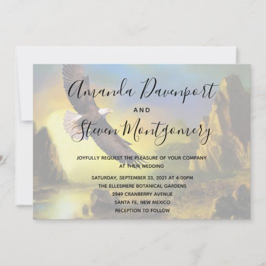 風景の美しい、素朴な、ハゲワシの愛国的なウェディング 招待状 (正面)