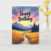 風景の道の誕生日カード カード (黄色い花)