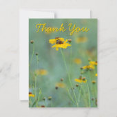 風景の黄色い野生の花の写真が付いた白い裏面 サンキューカード (正面)