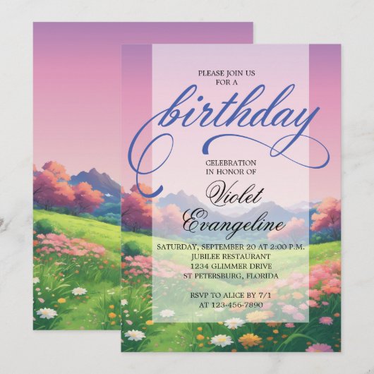 風景アニメ誕生日 招待状 (正面/裏面)