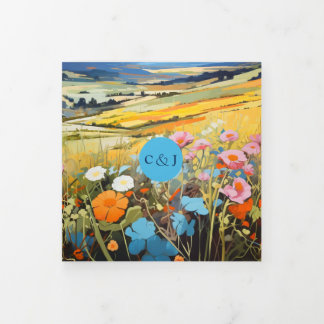 風景カラフルおもしろいとロマン結婚ティック 三つ折り招待状