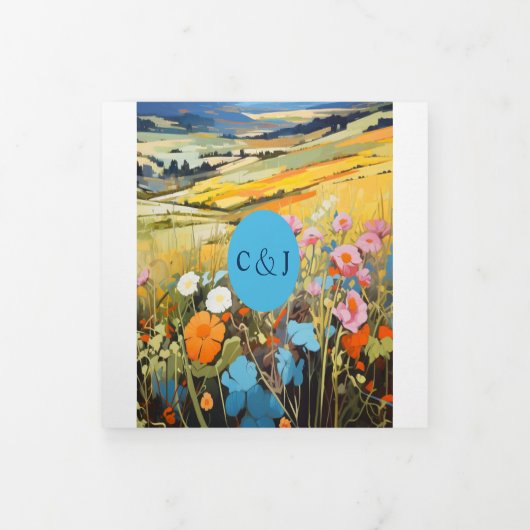 風景カラフルおもしろいとロマン結婚ティック 三つ折り招待状 (カバー)