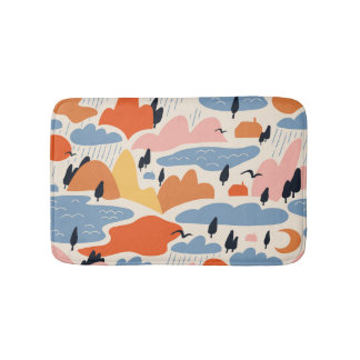 風景カラフル、山、湖、シームレス。 バスマット