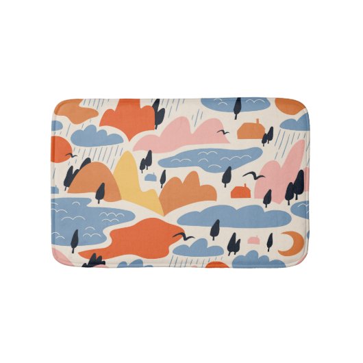 風景カラフル、山、湖、シームレス。 バスマット (正面)