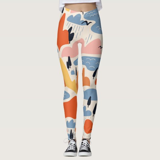 風景カラフル、山、湖、シームレス。 レギンス (正面)