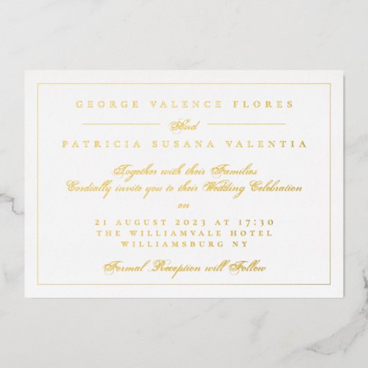 風景フォーマル書道エレガント金ゴールド結婚の 箔招待状 (正面)