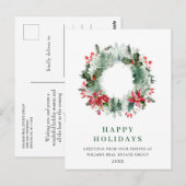 風景リースホリーベリーパインフォレストクリスマス ポストカード (正面/裏面)