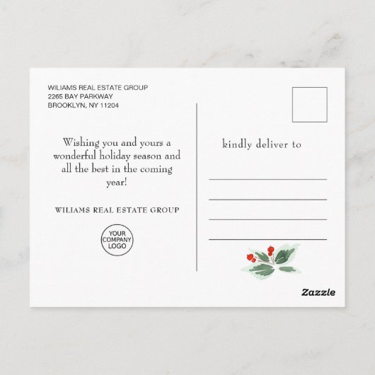 風景リースホリーベリーパインフォレストクリスマス ポストカード (裏面)