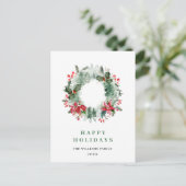 風景リースホリーベリーパインフォレストクリスマス ポストカード (スタンド正面)