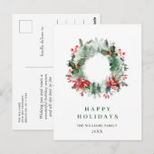 風景リースホリーベリーパインフォレストクリスマス ポストカード (正面/裏面)