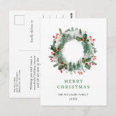 風景リースホリーベリーパインフォレストクリスマス ポストカード (正面/裏面)