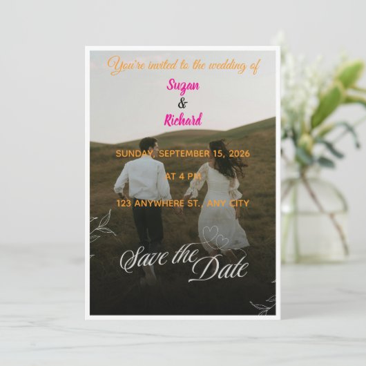 風景写真の結婚式延期案内状 招待状 (スタンド正面)
