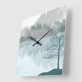 風景反射湖の木々緑 スクエア壁時計 (傾斜)