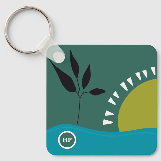 風景抽象芸術モダンアート太陽の海木 キーホルダー (正面)