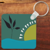 風景抽象芸術モダンアート太陽の海木 キーホルダー (裏面)