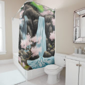 風景日本のさくらんぼの花と滝 シャワーカーテン (インサイチュ)