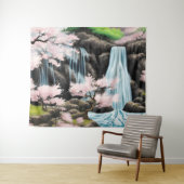 風景日本のさくらんぼの花と滝 タペストリー (インサイチュ(横))