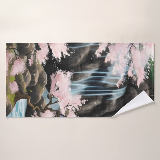風景日本のさくらんぼの花と滝 バスタオル (バスタオル)