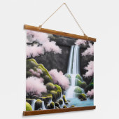 風景日本のさくらんぼの花と滝 吊り下げ型タペストリー (傾斜あり)