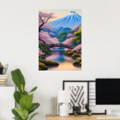 風景日本のさくらんぼ花山 ポスター (ホームオフィス)