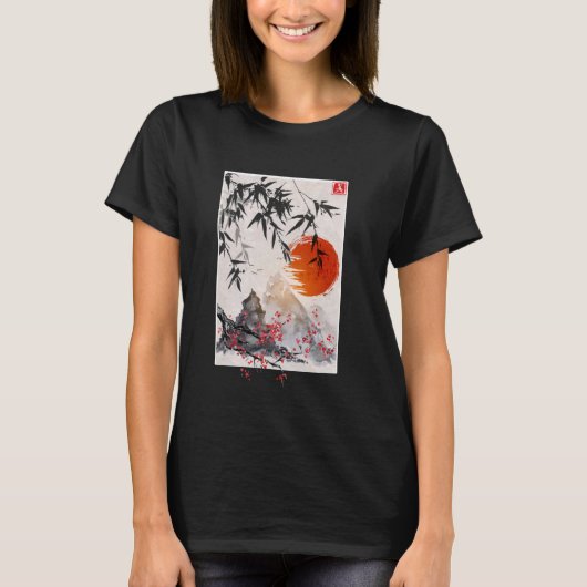 風景日本の文化ヴィンテージ桜さくらんぼブロ Tシャツ (正面)