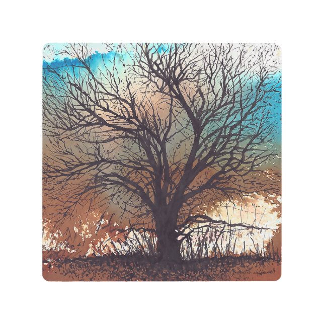 風景絵画の木水の色 メタルプリント (正面)