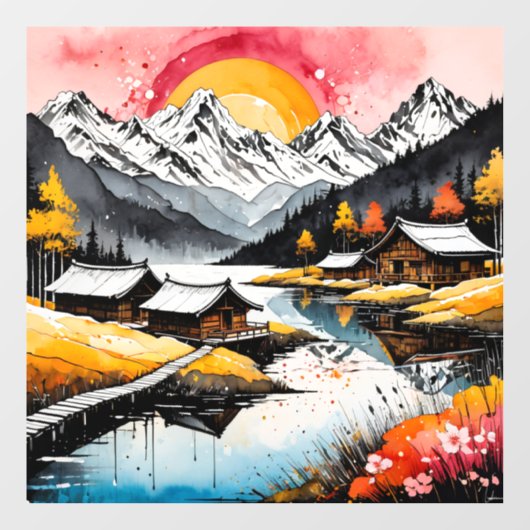 風景自然サンセットレイクマウンテン ウィンドウサイン (シート)