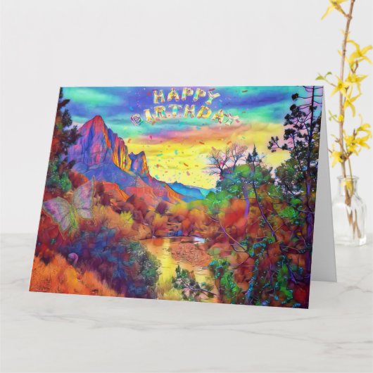 風景誕生日カード カード (黄色い花)