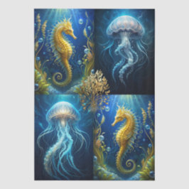 風景 クラゲ タツノオトシゴ 海藻 デコパージュ 薄葉紙