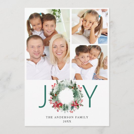 風景 クリスマスリース ホーリー ベリー 松の写真 挨 シーズンカード (正面)