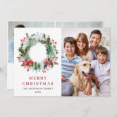 風景 クリスマスリース ホーリー ベリー 松 3枚組 フォト 挨 シーズンカード (正面/裏面)