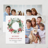 風景 クリスマス wreath ホーリー ベリー 松 3 フォト 挨拶 (正面/裏面)