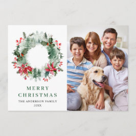 風景 クリスマス wreath ホーリー ベリー 松 4 枚の写真の挨拶状