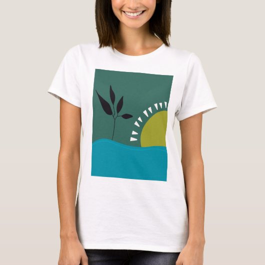 風景 太陽 緑 抽象 カラフル アート おしゃれ Tシャツ (正面)