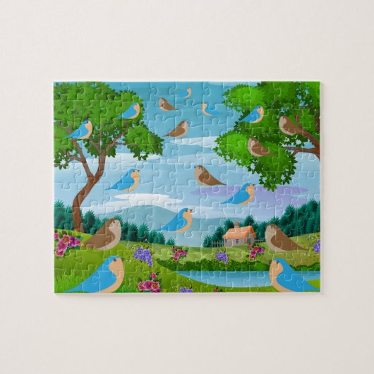 風景 家 木 鳥 花 自然, 6歳 ジグソーパズル (横)