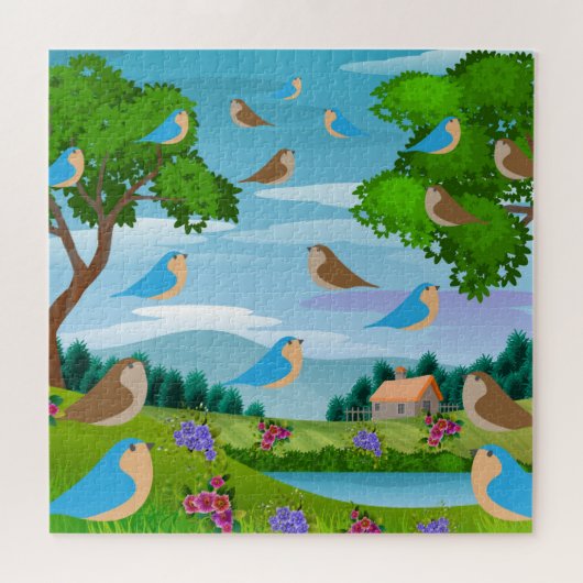 風景 家 樹木 鳥 花 自然, 10歳 ジグソーパズル (横)