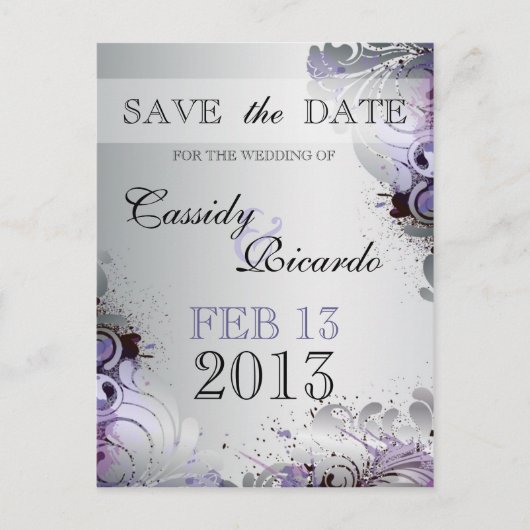 風水が鮮やかな紫と銀の色調 案内ポストカード (正面)