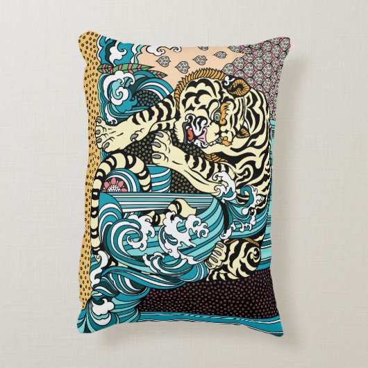 風水の白いタイガーアクセント枕 アクセントクッション (裏面(縦))