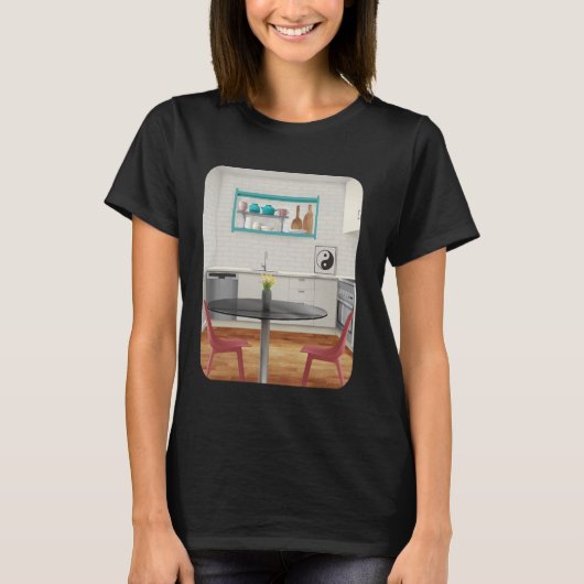 風水キッチン調和陰陽シェフ調理師クッキ Tシャツ (正面)