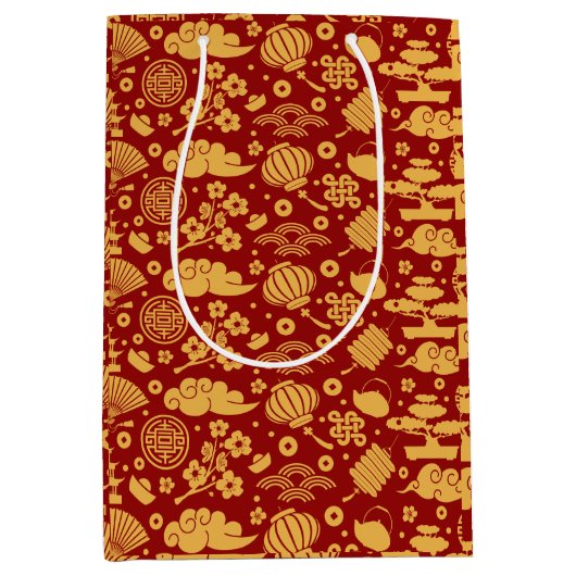 風水シック用辰年中国のレッド ミディアムペーパーバッグ (正面)