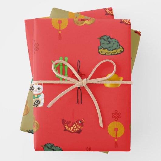 風水幸運、お金と豊富なシンボル ラッピングペーパーシート (インサイチュ)