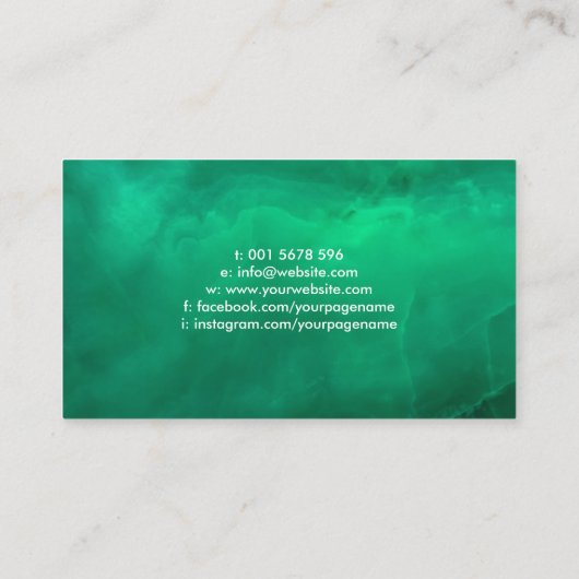 風水書道記号 – 白オンジェードグリーン 名刺 (裏面)