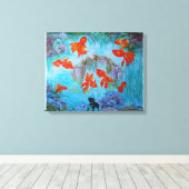 風水9金ゴールド魚の絵を描芸術の富のポスト キャンバスプリント (インサイチュ (ウッドフロア))