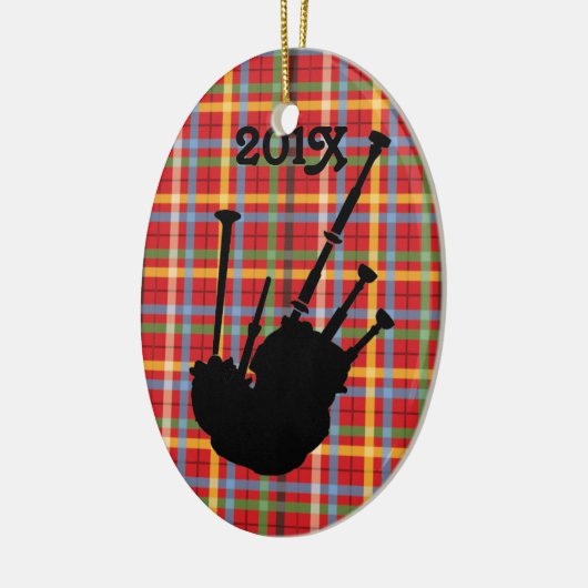 風笛吹奏者のパーソナライズなバグパイプの格子縞音楽オーナメント セラミックオーナメント (左)