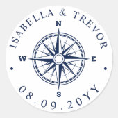 風航海のバラコンパスホワイト |ネイビー日付 ラウンドシール (正面)