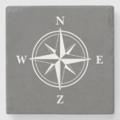 風航海のバラコンパス星アイコン灰色の大理石 ストーンコースター (正面)